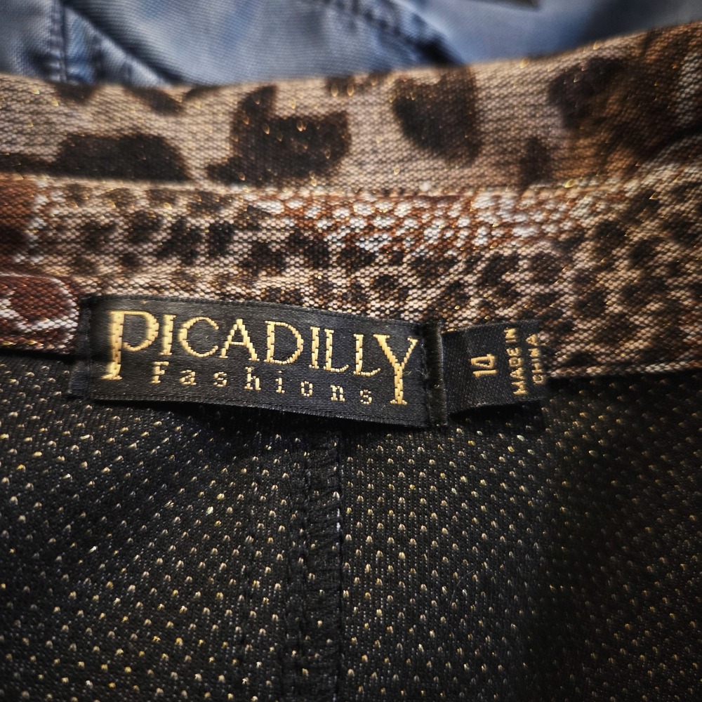 Picadilly Fashions Leopard Metallic Moto Jacket Brown Gold Womens Cropped Blazer - Picture 6 of 7